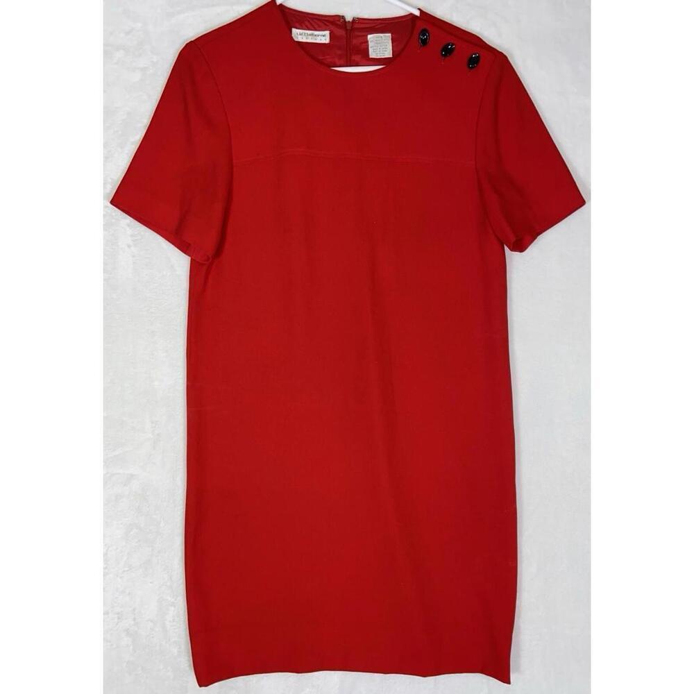 Vintage Liz Claiborne Dress Womens 6 Button Shoulder Front Red Triacetate / Poly